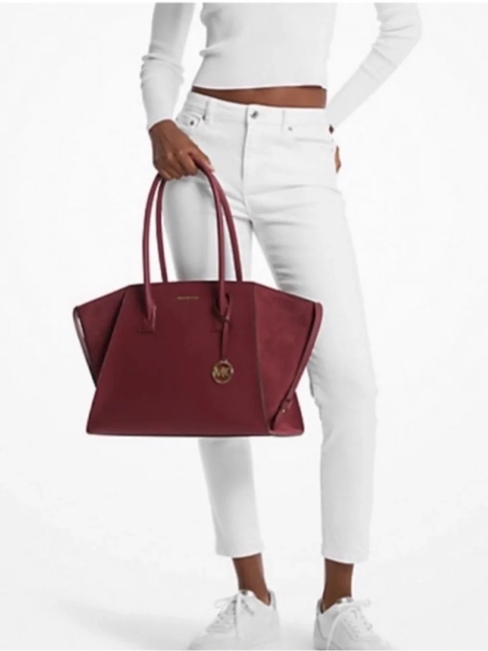 Michael Kors Avril Extra-Large Leather Top-Zip Tote Bag In Oxblood NWT
